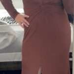 Long dress with twisted slit and deep V-neck built-in shapewear