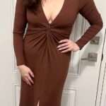 Long dress with twisted slit and deep V-neck built-in shapewear